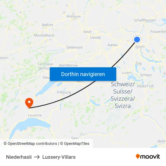 Niederhasli to Lussery-Villars map
