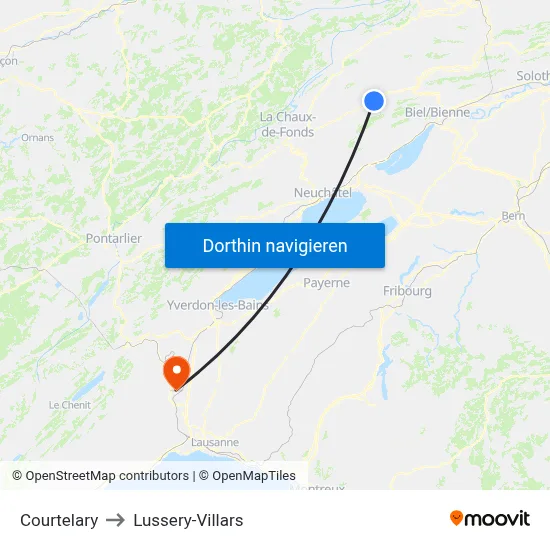 Courtelary to Lussery-Villars map