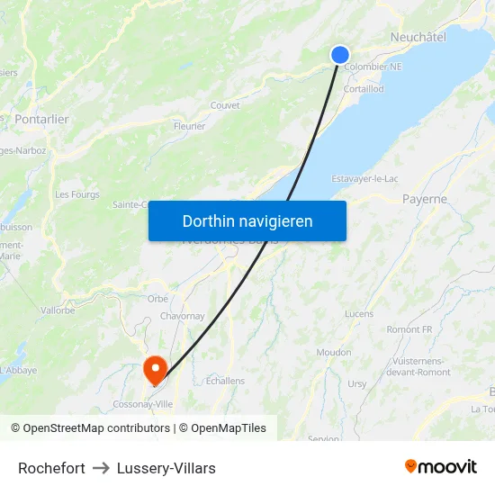 Rochefort to Lussery-Villars map