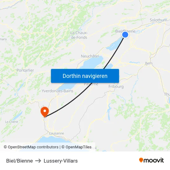Biel/Bienne to Lussery-Villars map