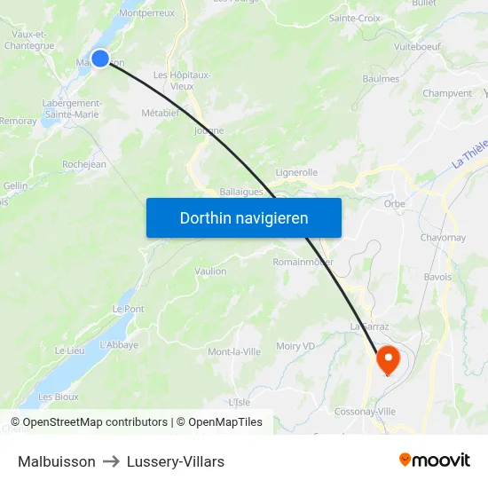 Malbuisson to Lussery-Villars map