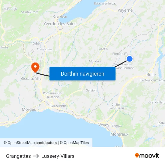 Grangettes to Lussery-Villars map