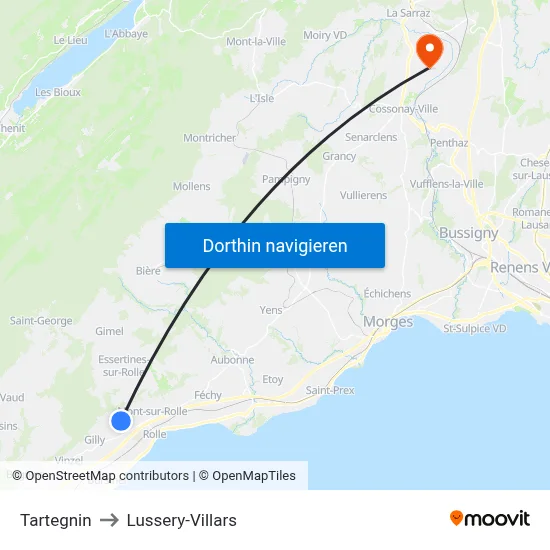 Tartegnin to Lussery-Villars map