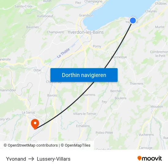 Yvonand to Lussery-Villars map