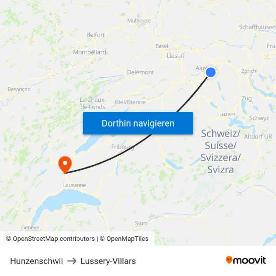 Hunzenschwil to Lussery-Villars map