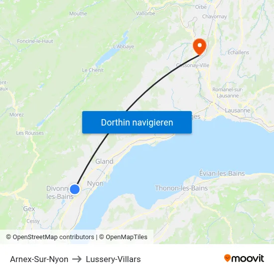 Arnex-Sur-Nyon to Lussery-Villars map