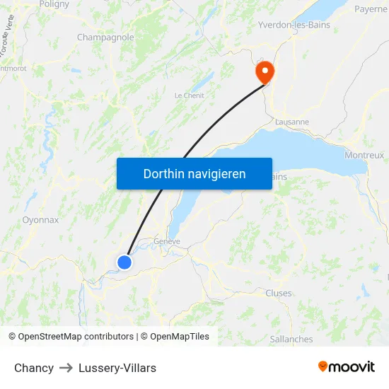 Chancy to Lussery-Villars map