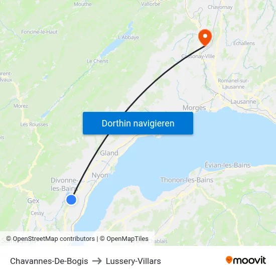 Chavannes-De-Bogis to Lussery-Villars map