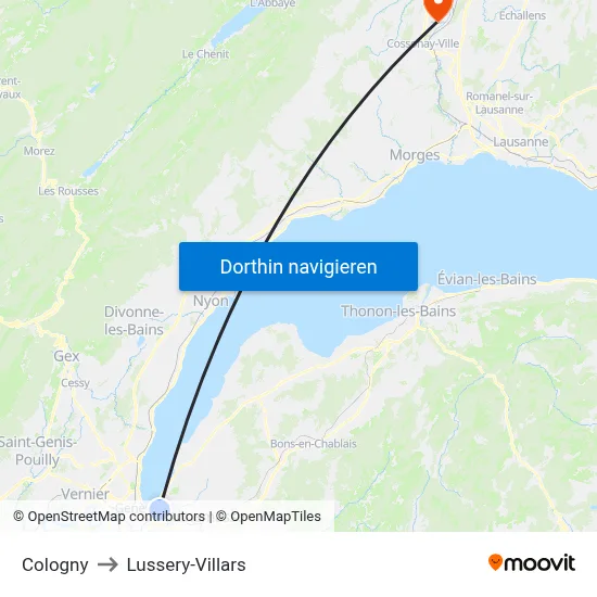 Cologny to Lussery-Villars map