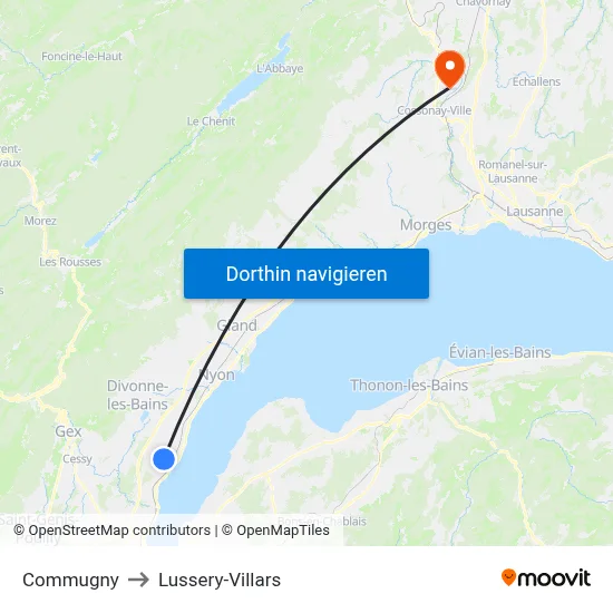 Commugny to Lussery-Villars map