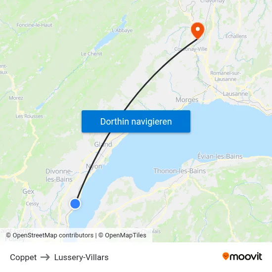 Coppet to Lussery-Villars map