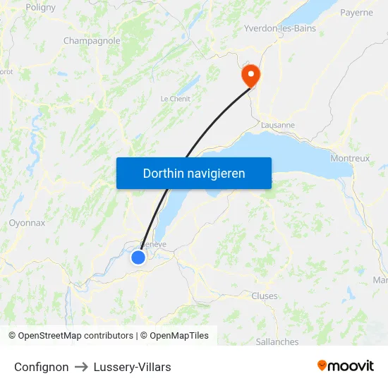Confignon to Lussery-Villars map