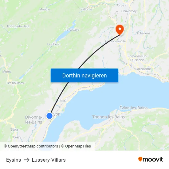 Eysins to Lussery-Villars map