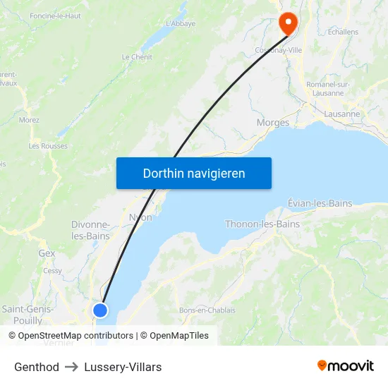 Genthod to Lussery-Villars map