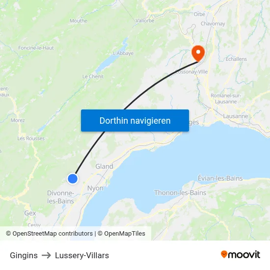 Gingins to Lussery-Villars map