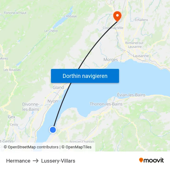 Hermance to Lussery-Villars map