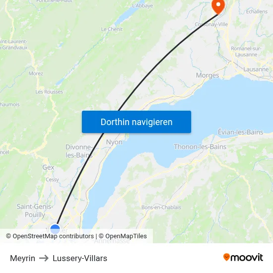 Meyrin to Lussery-Villars map