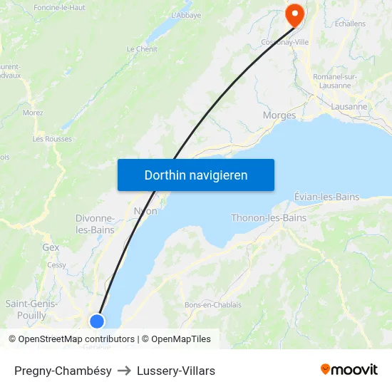 Pregny-Chambésy to Lussery-Villars map