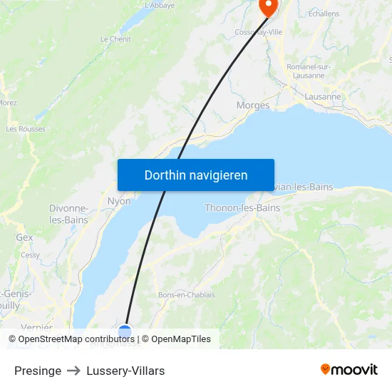 Presinge to Lussery-Villars map