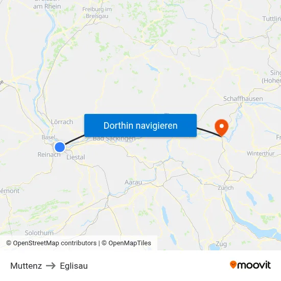 Muttenz to Eglisau map