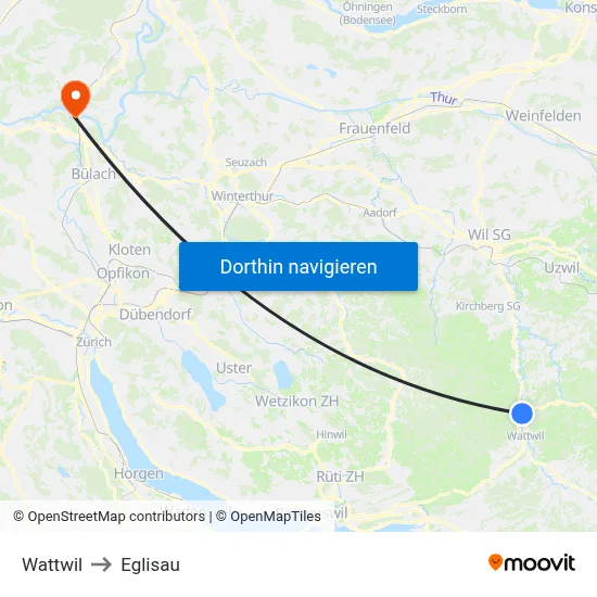 Wattwil to Eglisau map