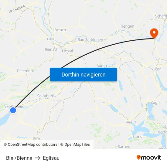 Biel/Bienne to Eglisau map