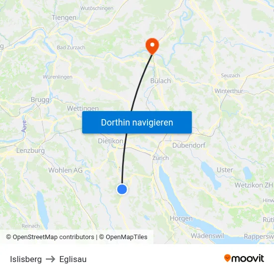 Islisberg to Eglisau map