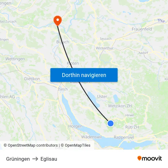 Grüningen to Eglisau map
