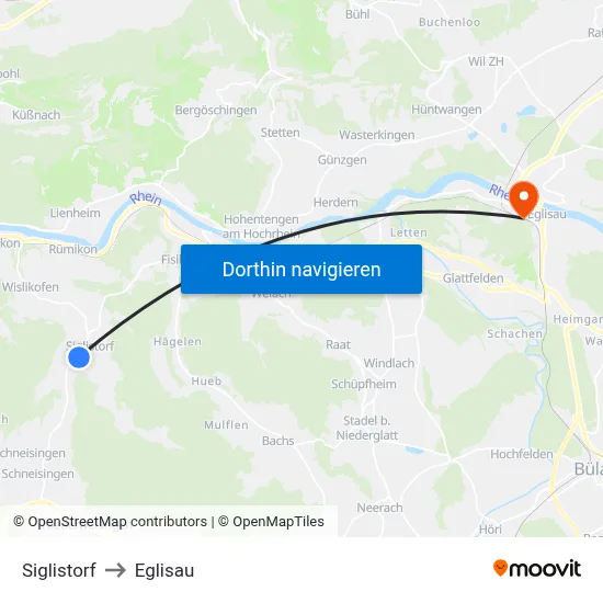 Siglistorf to Eglisau map