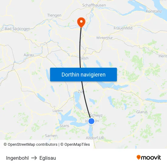 Ingenbohl to Eglisau map
