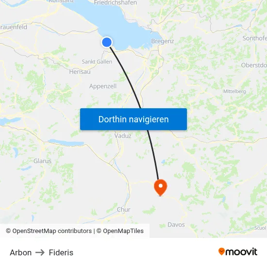 Arbon to Fideris map