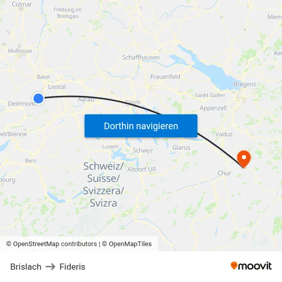 Brislach to Fideris map