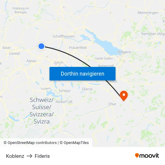 Koblenz to Fideris map