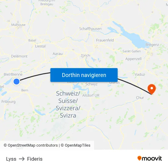 Lyss to Fideris map