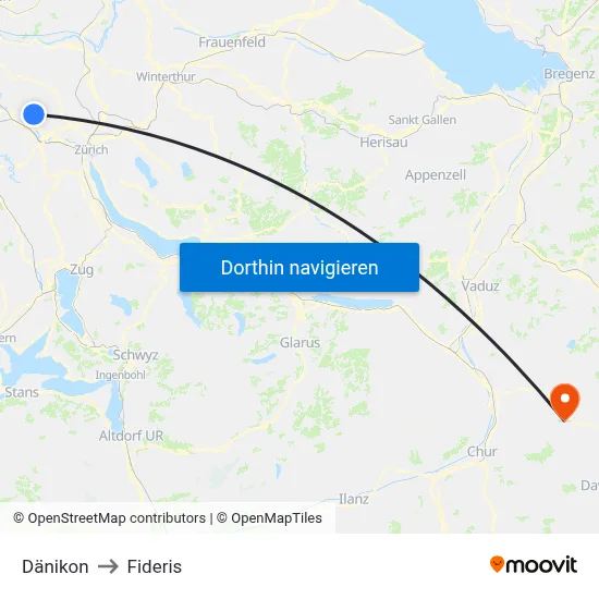 Dänikon to Fideris map