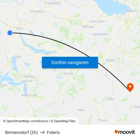 Birmensdorf (Zh) to Fideris map