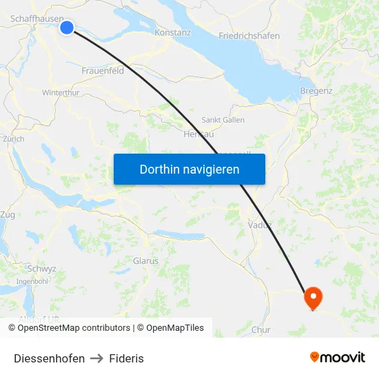 Diessenhofen to Fideris map