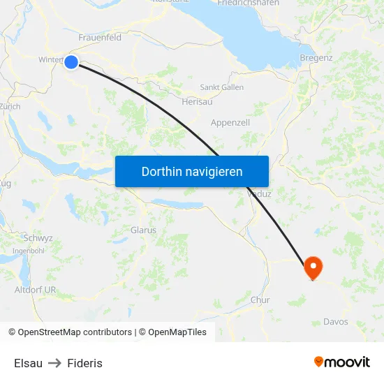 Elsau to Fideris map