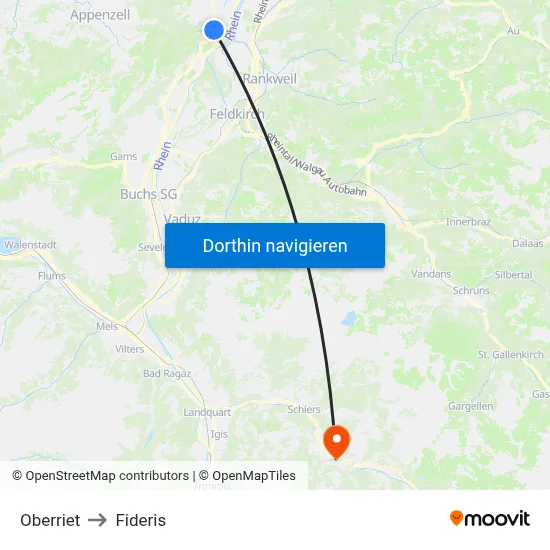 Oberriet to Fideris map