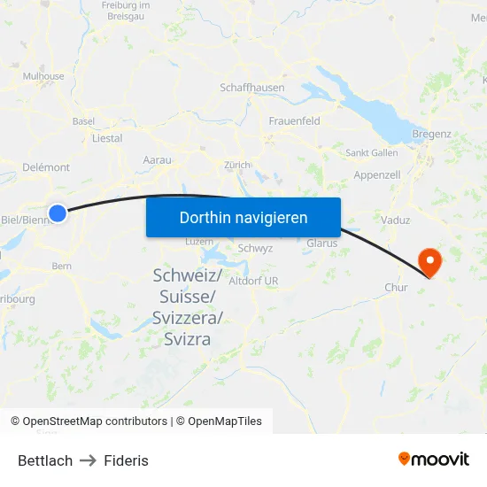 Bettlach to Fideris map