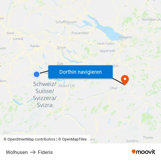 Wolhusen to Fideris map