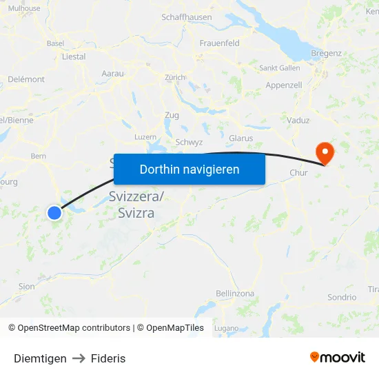 Diemtigen to Fideris map