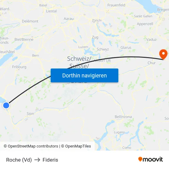 Roche (Vd) to Fideris map