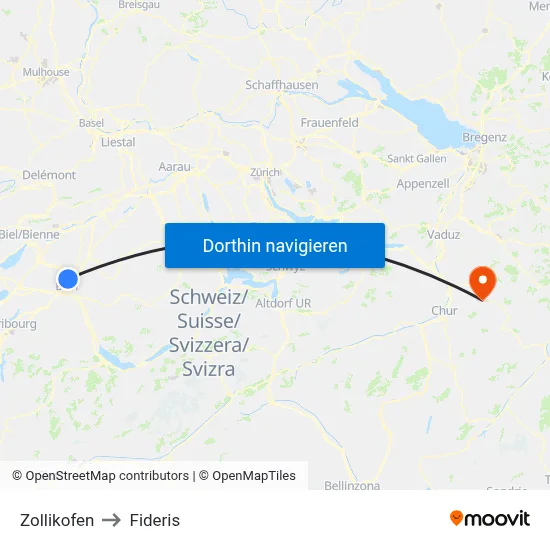 Zollikofen to Fideris map
