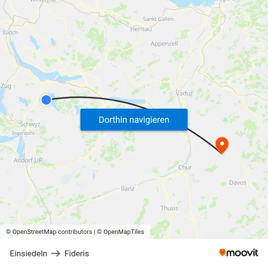 Einsiedeln to Fideris map