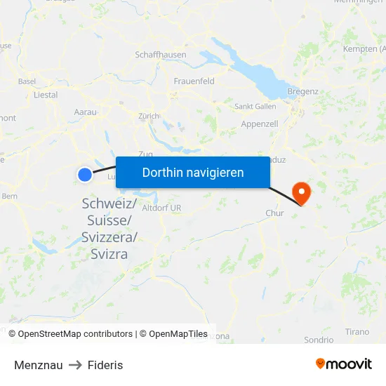 Menznau to Fideris map