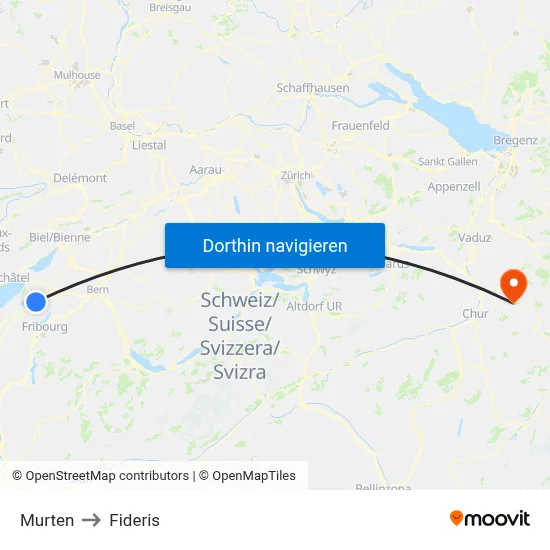 Murten to Fideris map