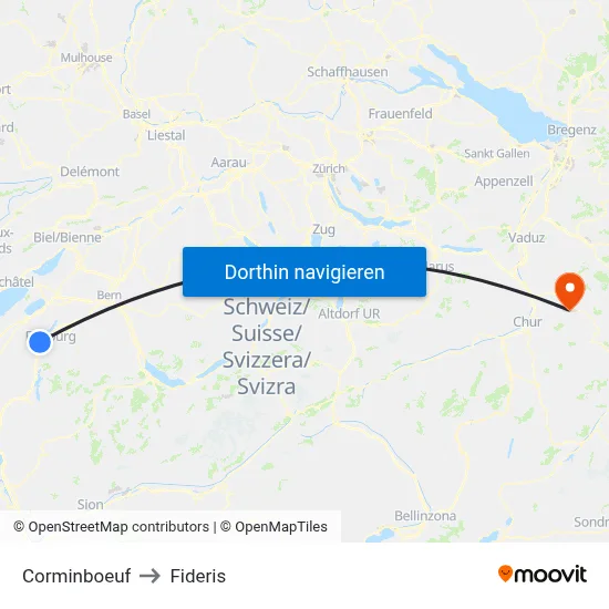 Corminboeuf to Fideris map