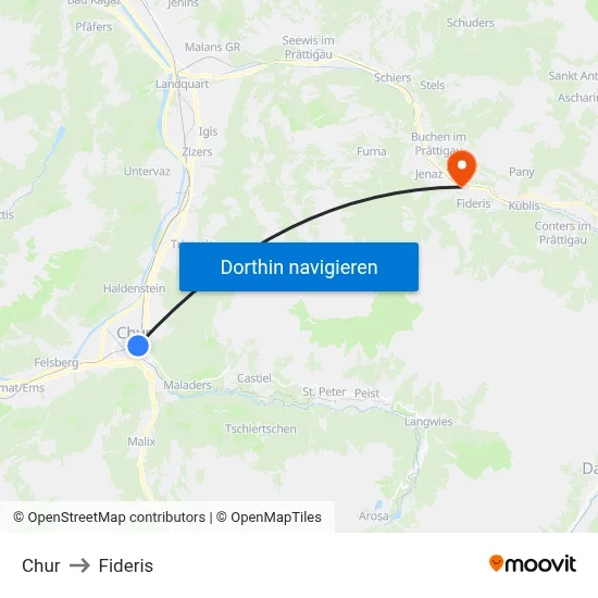 Chur to Fideris map
