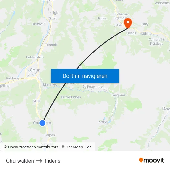 Churwalden to Fideris map